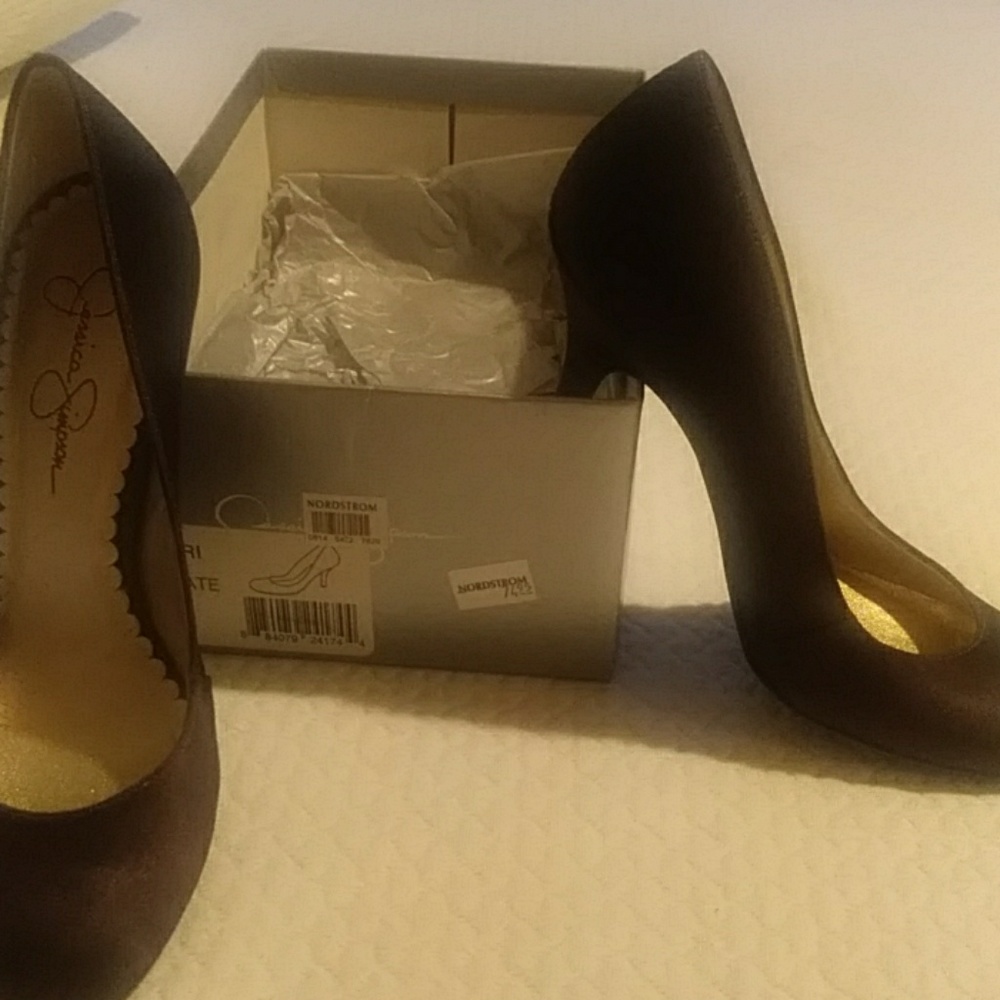Brown satin heels
